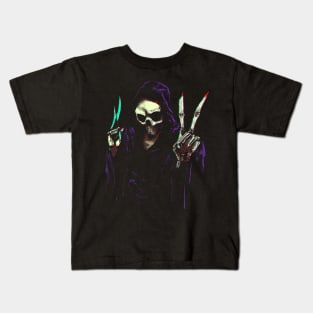 Grim Reaper Peace Hand Sign Kids T-Shirt